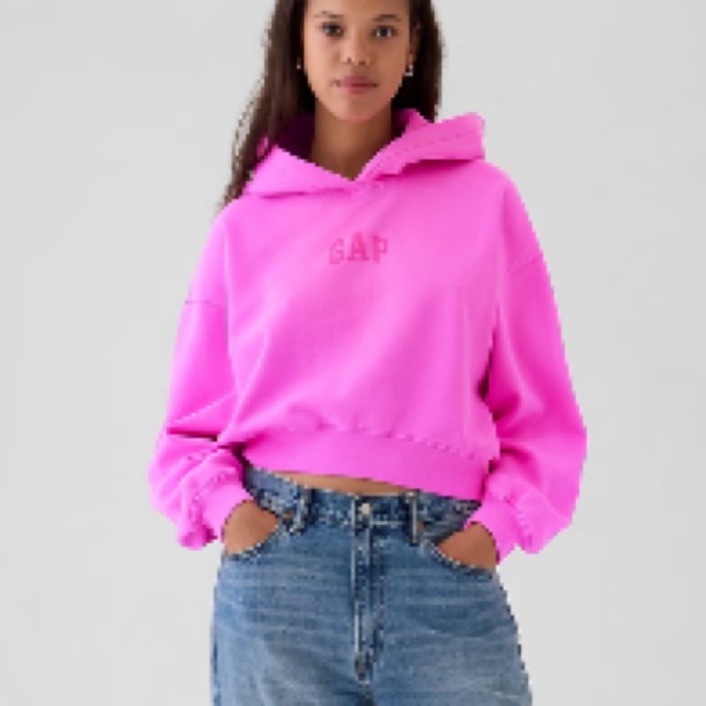 GAP Women's VintageSoft Crop Logo Hoodie Bright Pink M & XL